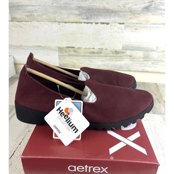 Aetrex Women’s 8.5 Burgundy Leather Liz Arch Support Slip-On Loafers Flats New - Picture 5 of 8